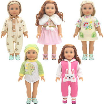 Sotogo 5 Sets Baby Doll Clothes Outfits Jumpsuits For 14-16 Inch Baby Doll, 43Cm New Born Baby Doll, 15 Inch Baby Doll And American 18 Inch Dolls Clothes And Accessories