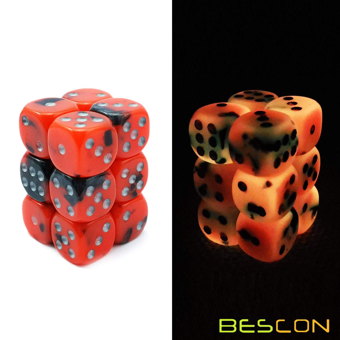 Bescon Two Tone Glowing Dice D6 16Mm 12Pcs Set Hot Rocks, 16Mm Six Sided Die (12) Block Of Glowing Dice