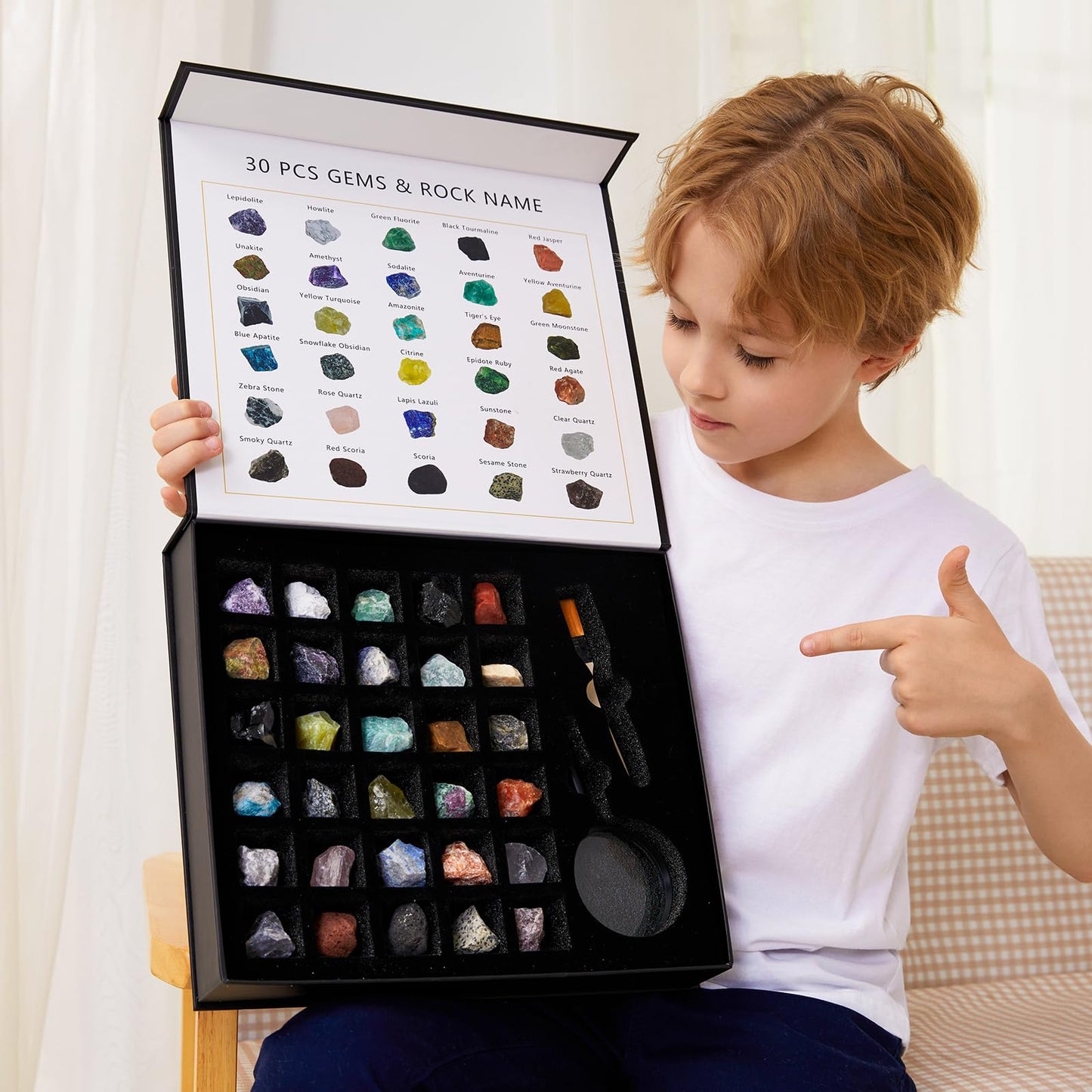Rock Collection For Kids - 30 Pcs Rocks, Gemstones & Crystals Kit With Learning Guide,Mineral Education Set Geology Science Stem