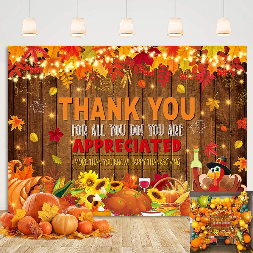 Give Thanks Backdrop 8x6FT Fall Thanksgiving Pumpkin Turkey Maple Forest Photography Backgound Happy Thanksgiving Friendsgiving