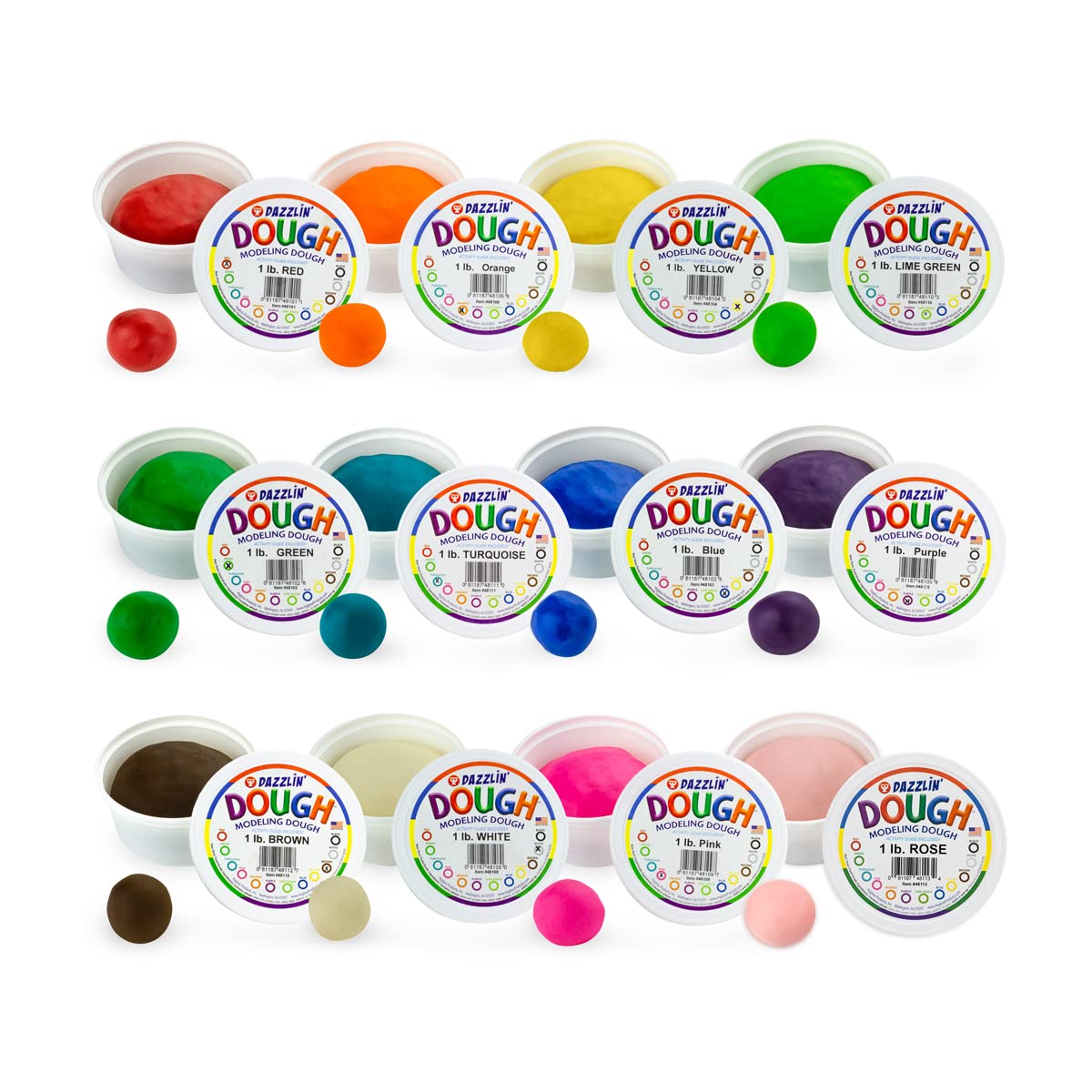 Hygloss Kids Unscented Dazzling’ Modeling Play Dough, 1 Lb. Of Twelve Assorted Colors, 12 Pounds Total