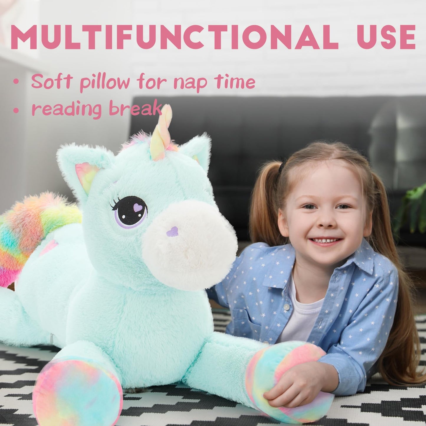 Tezituor 43In Giant Unicorn Plush Toys,Big Blue Unicorn Stuffed Animals,Lovely Unicorn Birthday Decorations For Children,Great U