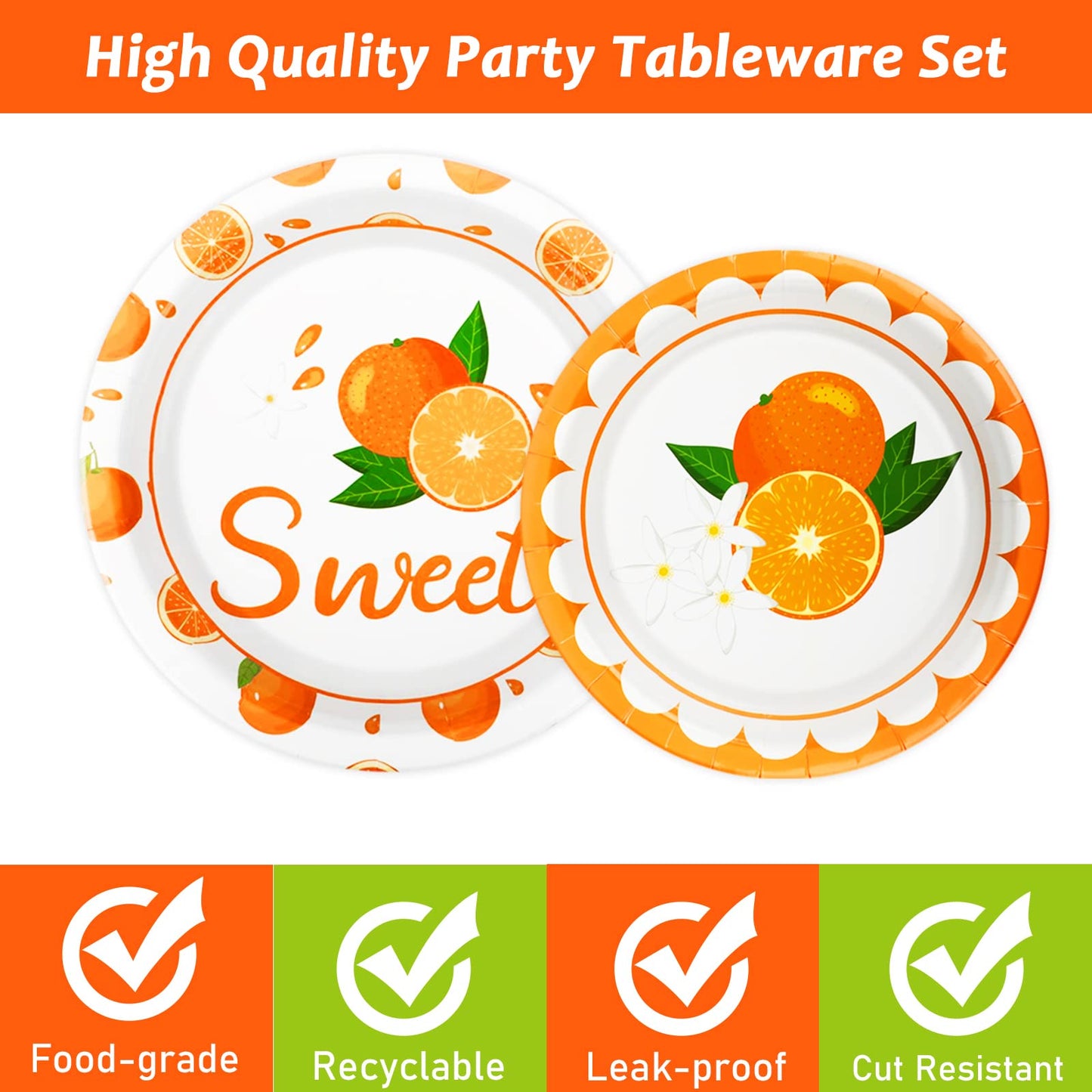 Gisgfim 96 Pcs Little Cutie Plates And Napkins Party Supplies Fruit Orange Tableware Set Summer Fruit Party Decorations Favors F