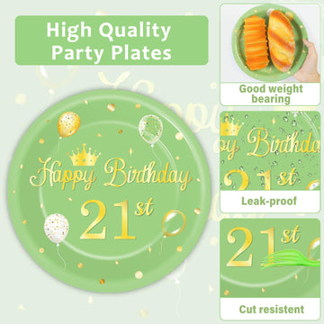 Qyeahkj 100 Pcs 21St Birthday Plates And Napkins Party Supplies Sage Green 21St Birthday Decor Happy 21St Years Old Olive Green