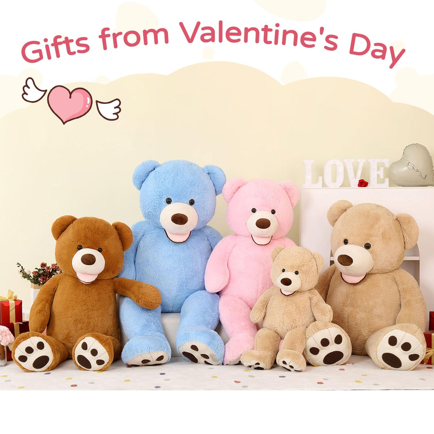 Maogolan Giant Pink Teddy - 6Ft Stuffed Animal, Smiling Face, Large Plush - Life Size Gift For Valentines Day, Anniversary, Birthday