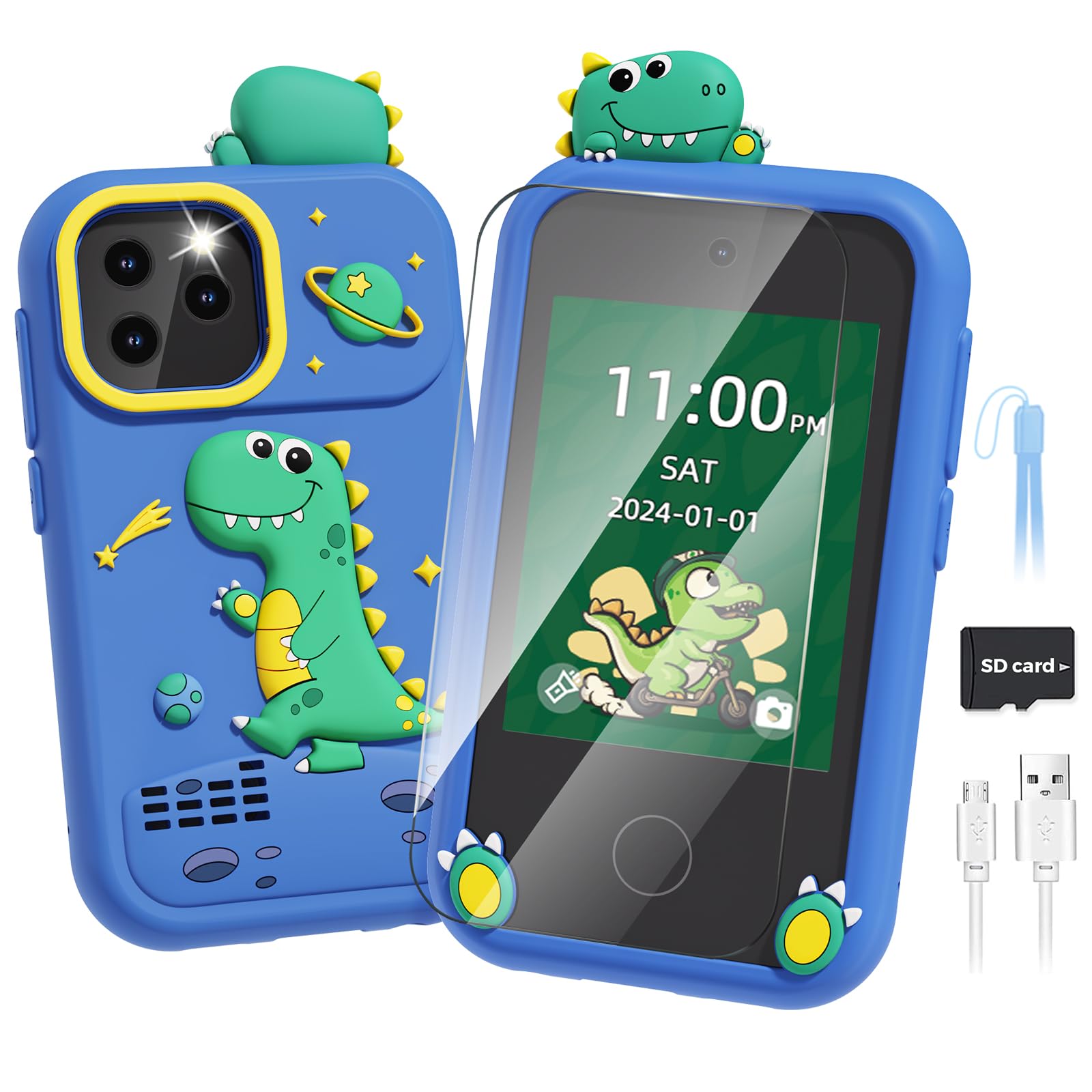 Sueseip Smart Phone for Kids Toys Age 4-6, Christmas Birthday Gifts Dinosaur Toddler Toys for Boys 5-7, Touchscreen Dual Camera 