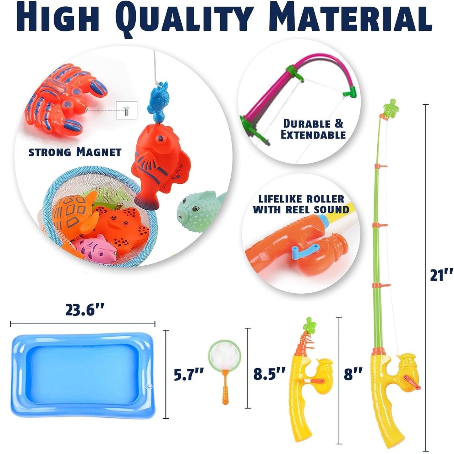 Cozybomb Kids Pool Fishing Toys Games | Summer Magnetic Floating Toy Magnet Pole Rod Fish Net Water Table Bathtub Bath Game, Lea