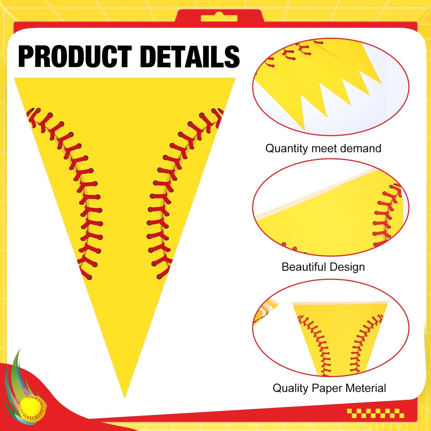 Jetec 49 Ft Softball Pennant Banner - Pre-Assembled Yellow Triangle Flag Bunting for Birthday Party Decorations