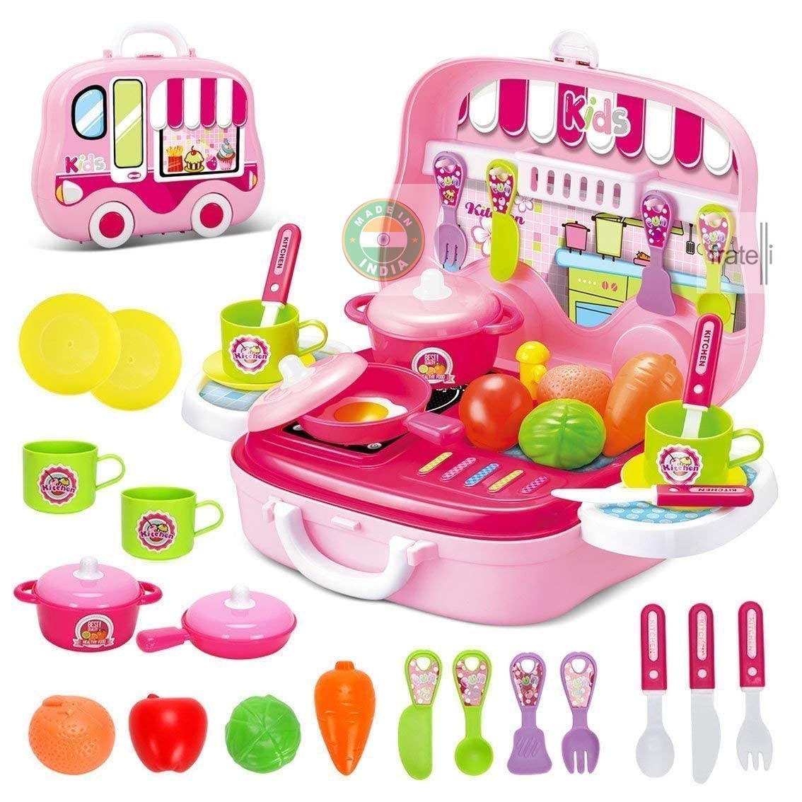 Fratelli Pretend Play (Pink Kitchen Set Suitcase with Wheels)