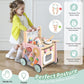 Wiqins Wooden Baby Walker 9-In-1 Activity Center With Toddlers Montessori Sensory Toys And Play Kitchen Push Walker For Kids Wit
