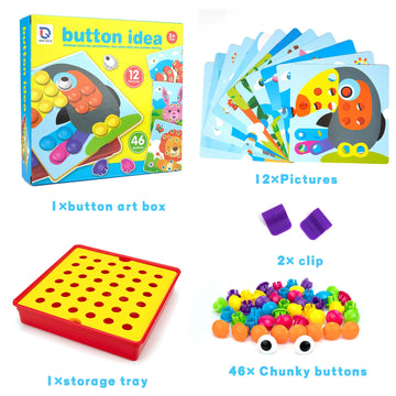 Aluabi Button Art Toys For Toddlers, Crafts For Age 3-5, Early Educational Toys, Color Matching Puzzle, Fine Motor Skills Game, Preschool Learning Toys For Boys & Girls 3+