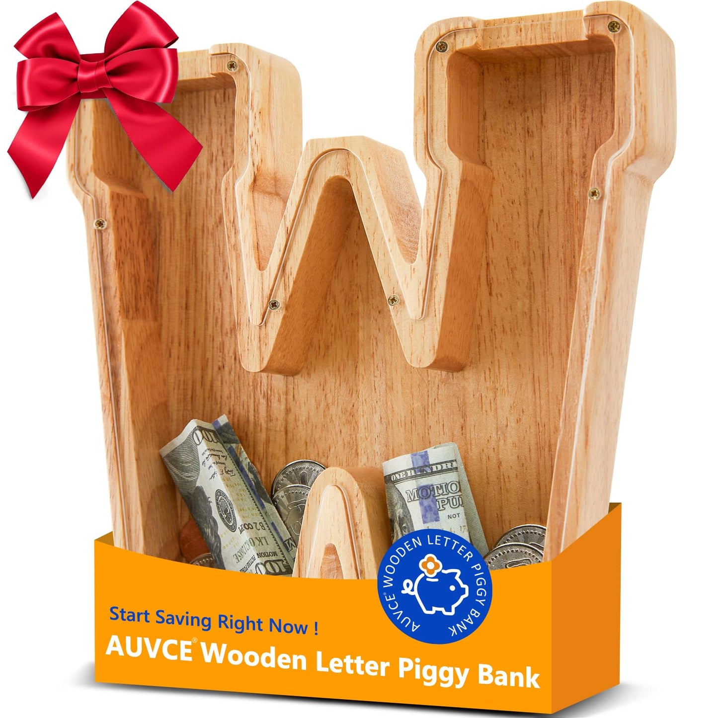 Wooden Letter Piggy Bank for Kids  Initial Coin Bank for Boys and Girls  First Name Personalized Savings Bank for Birthday Boys Girls Gift Piggy Bank for Kids (Wood  S9-W)