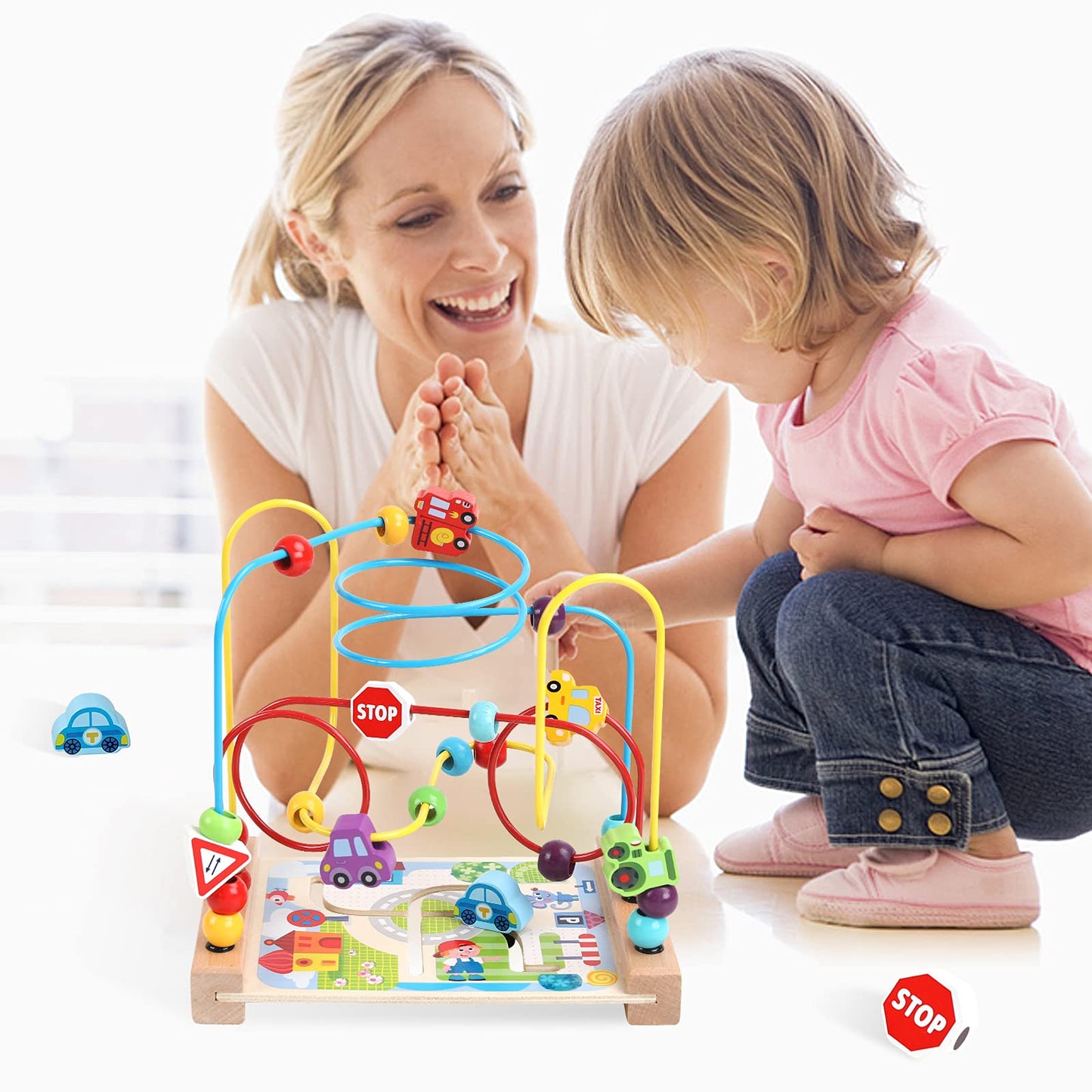 AISHUN Wooden Bead Maze Toy - Colorful Roller Coaster for Toddlers, Medium Size, Educational Gift for Kids, Multicolor