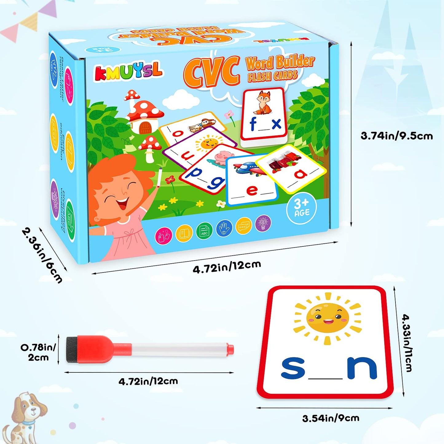Kmuysl Learning Toys For 2 3 4 5 Years Olds Boys Girls, Short Vowel Spelling Flashcards, Cvc Sight Words Handwriting Cards, Learn To Write Phonics Flash Cards, Presschool Educational Toy For Kids