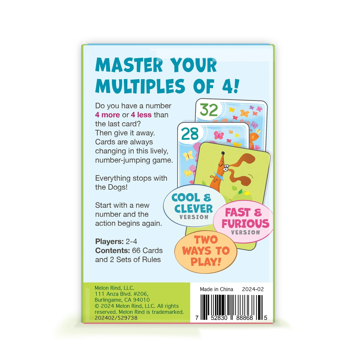 Melon Rind Jump 4, Math Game For Kids (Ages 7+) Fun Multiples Of 4 Card Game - Engaging Math Game For Kids, Perfect Stocking Stu