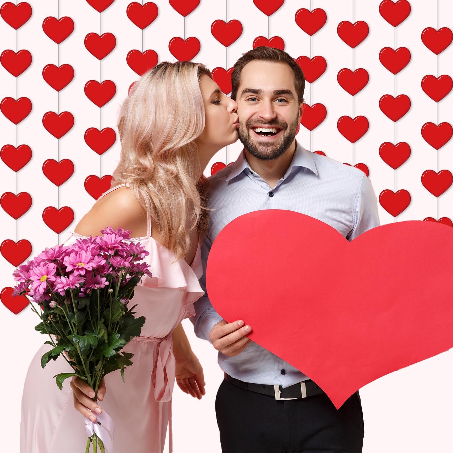 Capoda 8 Pcs Heart Party Decorations Red Heart Paper Garlands Hanging Banners for Sweet Day Birthday Party Wedding Anniversary S