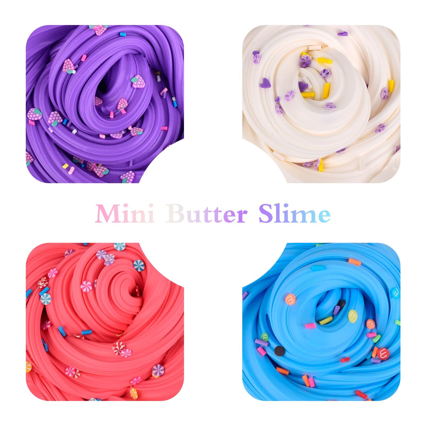 Butte Slime Kit Mini 8 Pack Party Favor For Kids,Strawberry, Grape, Pineapple Cake Charms,Color And Texture Experience,Stress Re