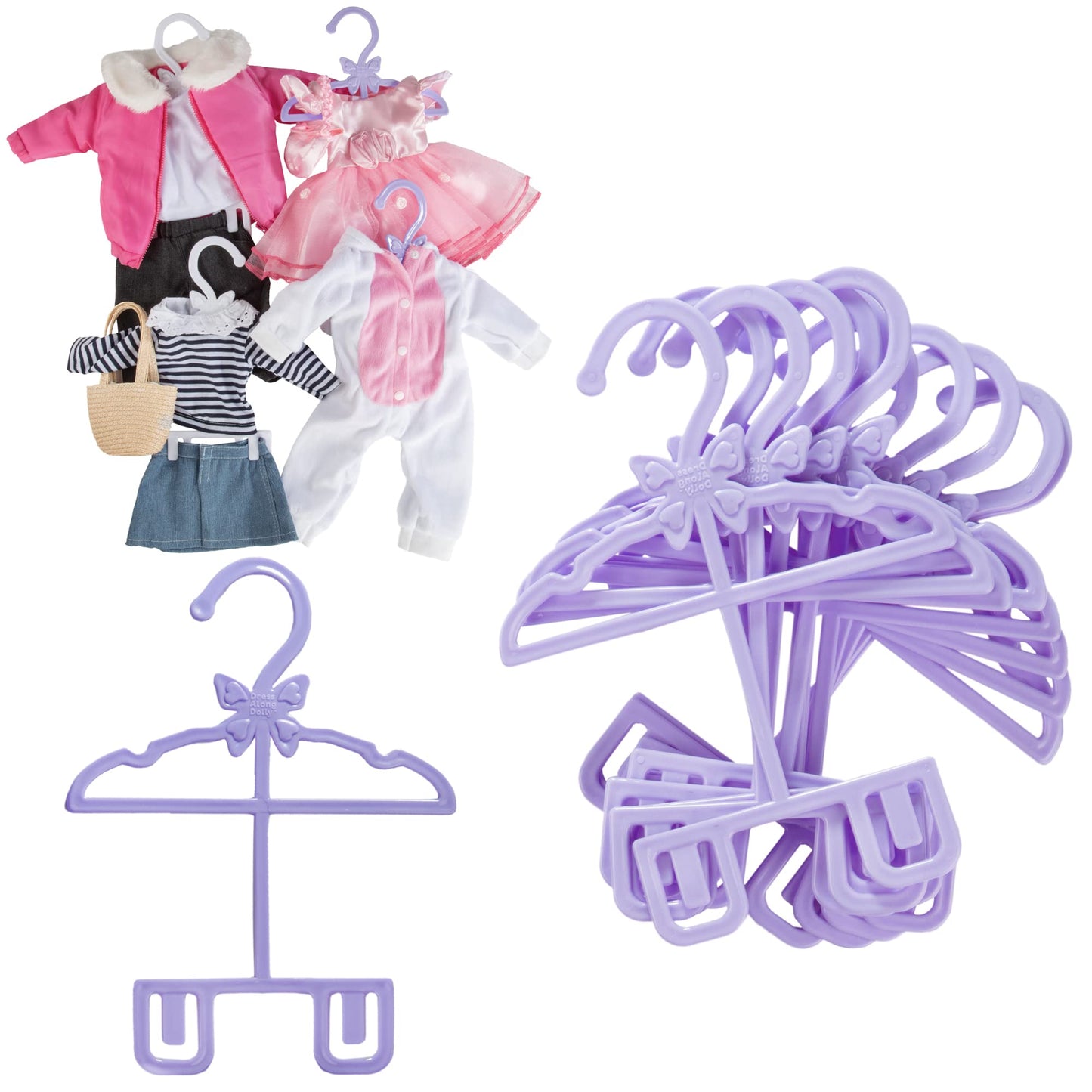 Doll Full-Outfit Clothes Hangers For 18'' Girl Dolls - 12Pk-Unique Design Holds Your Top & Bottom At Once Including Dresses, Pan
