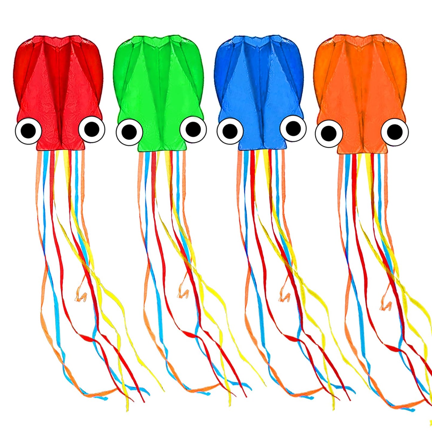 Kaiciuss 4 Pack Octopus Kites For Kids & Adults Easy To Fly, 24”X 158” Large Soft Kite Kit For Boys And Girls, Single Line 3D Beach Kite Set For Teens, It Comes With 4 X 300Ft Kite Handles