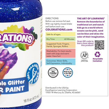 Colorations® White Washable Glitter Finger Paint, 16Oz, Paint, Washable Paint, Finger Paint, Kids Paint, Washable Paint For Kids, Finger Paints For Toddlers Non-Toxic, Tempera Paint, Toddler Paint