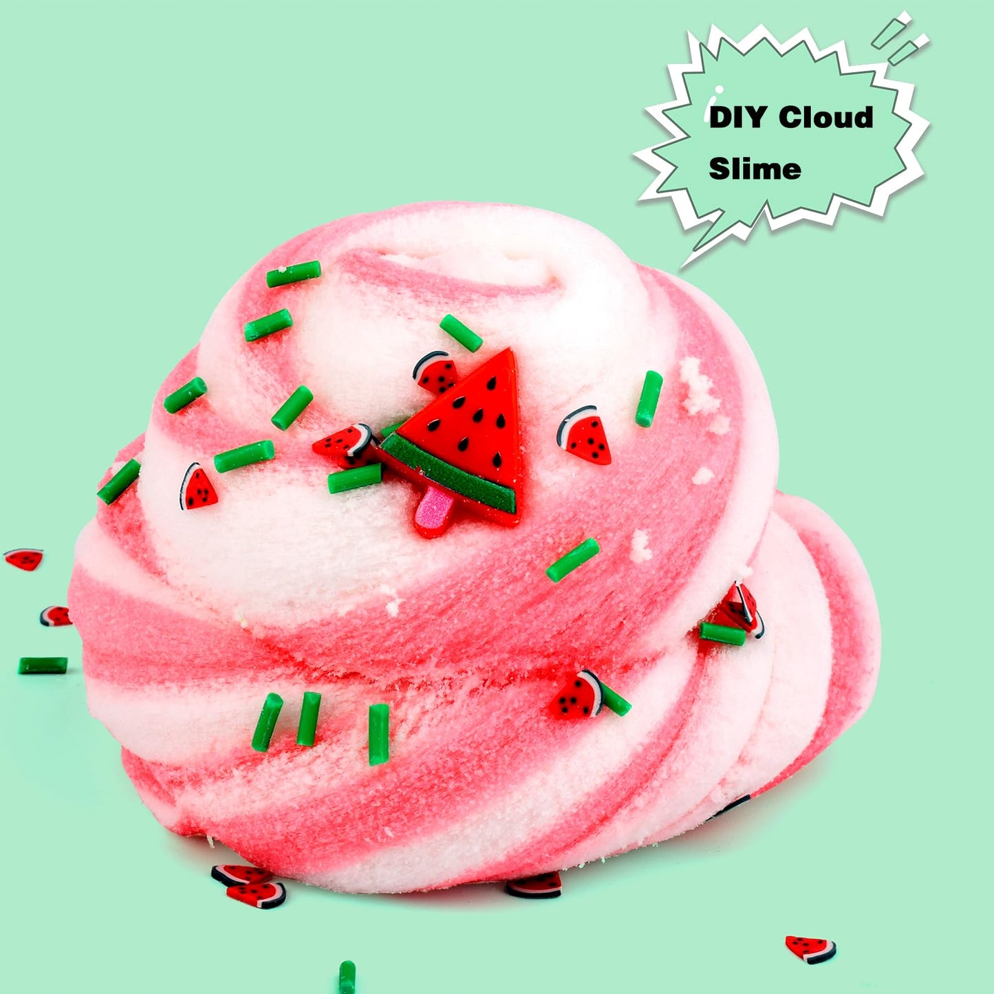 Cloud Soft Slime with Watermelon Charms - Super Non-Sticky  Scented for Girls & Boys (8 oz/200 ml) - Stress Relief Toy for Kids Education & Birthday Gifts
