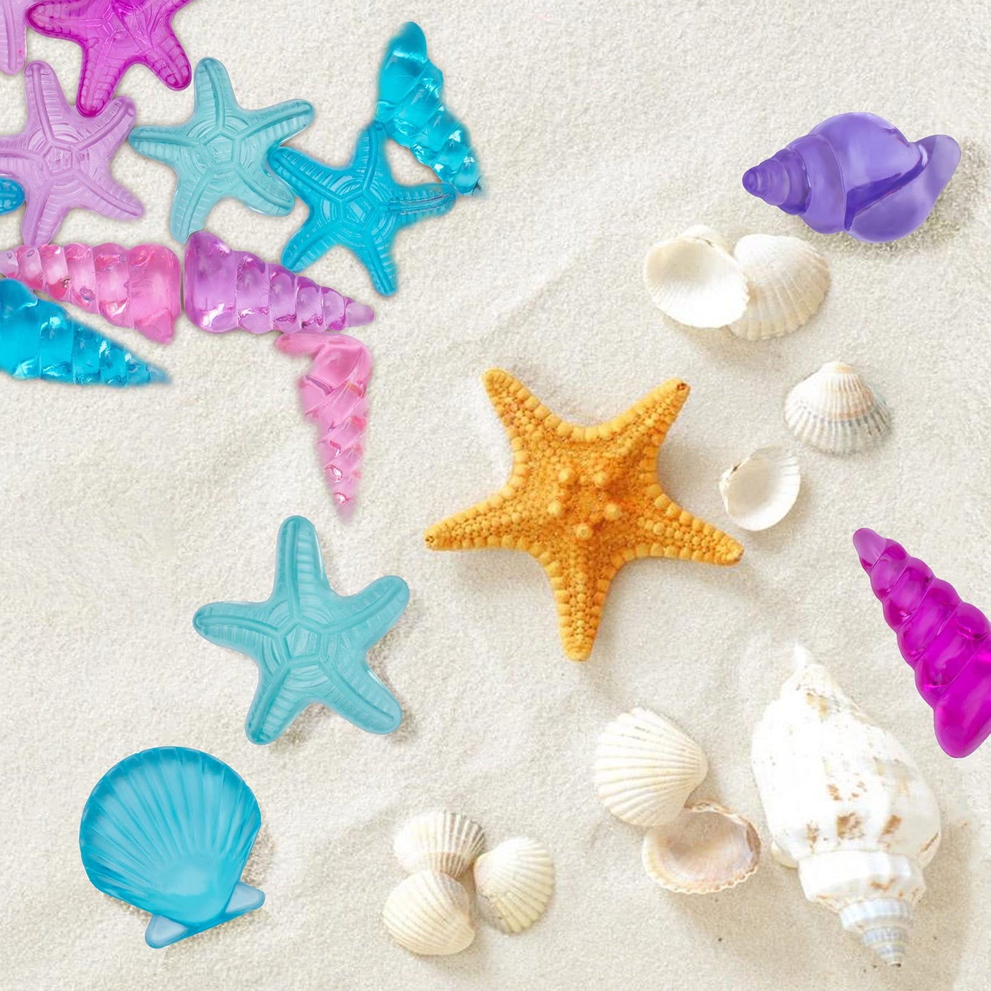 Nlr [95Pcs 500G] Colorful Acrylic Sea Shell/Conch/Starfish Gems Set, Beach Holiday | Swimming Pool Diving | Treasure Hunt | Part