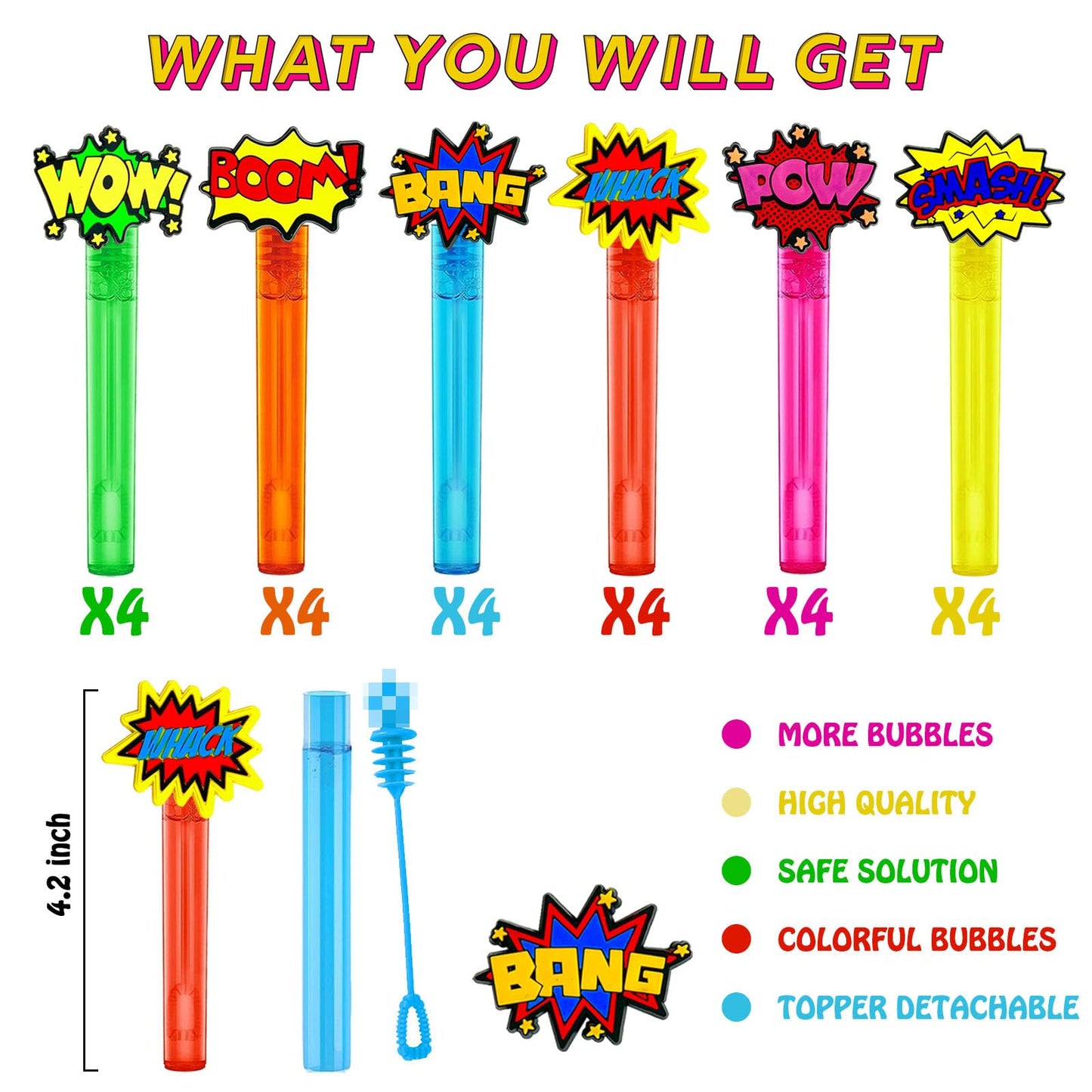 Uoyoi Superhero Party Favors,24Pcs Hero Word Bubble Wands For Kids,Cool Bubble Wand For Superhero Party Supplies,Classroom Prize