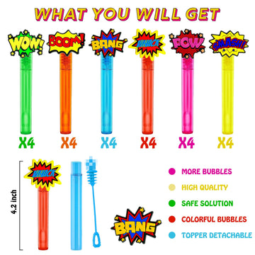 Uoyoi Superhero Party Favors,24Pcs Hero Word Bubble Wands For Kids,Cool Bubble Wand For Superhero Party Supplies,Classroom Prize