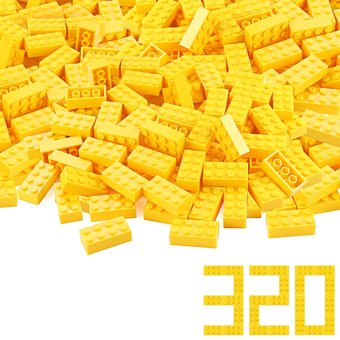 320 Pieces 2X4 Yellow Bricks Building Blocks Creative Play Set Classic Basic Parts Toy Accessories Combine With 3001 Major Brick Brands (Yellow)
