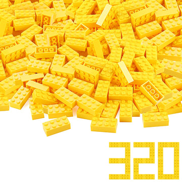 320 Pieces 2X4 Yellow Bricks Building Blocks Creative Play Set Classic Basic Parts Toy Accessories Combine With 3001 Major Brick Brands (Yellow)