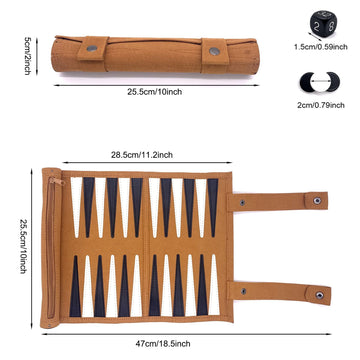 Roll-Up Portable Suede Backgammon Game Set, Foldable Travel Backgammon Games, Portable Lightweight Backgammon Game For Rv Travel