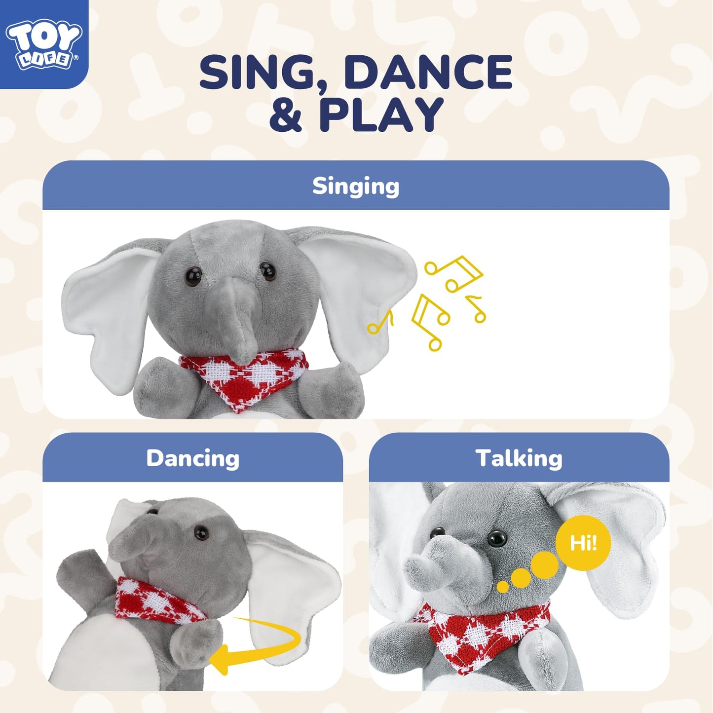 TOY Life Baby Toys for 6-12 Months, Newborn Baby Musical Talking Toys Plush Talkback Elephant Infant Toy for Babies Gifts