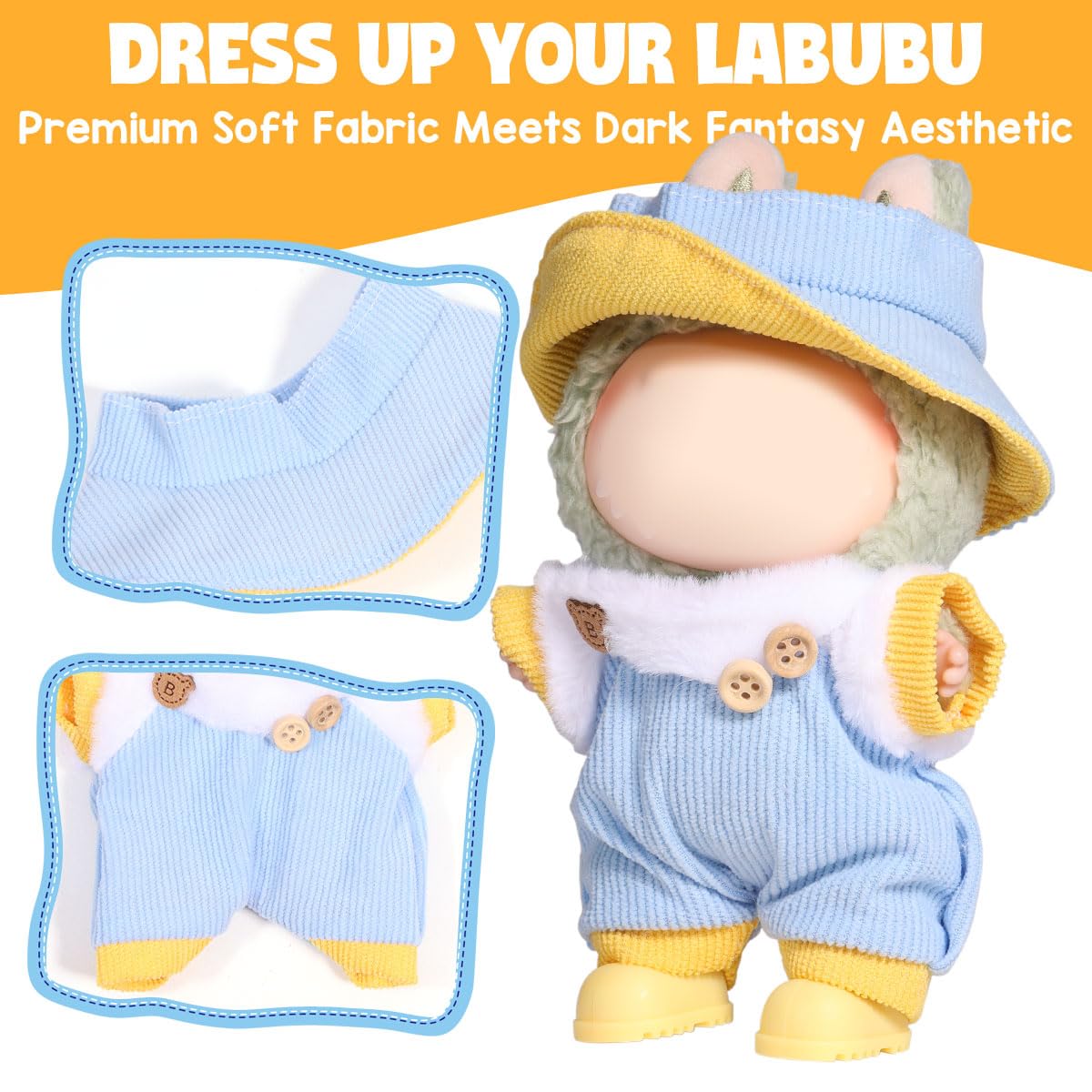 AICase for Labubu Clothes/for Labubu Outfits Clothes Set for 17cm Lububu Doll 3 Piece Set Hat Clothing for LA BUBU  Boys and Girls Stylish Adorable Dolls Clothes Accessories (No Doll)(C_Style)