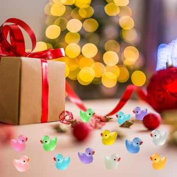 Kuanfine 60 Pcs Tiny Duck Figures Glow in The Dark Mini Resin Duck Luminous Miniature Ducks Bead for Garden Landscape Aquarium D