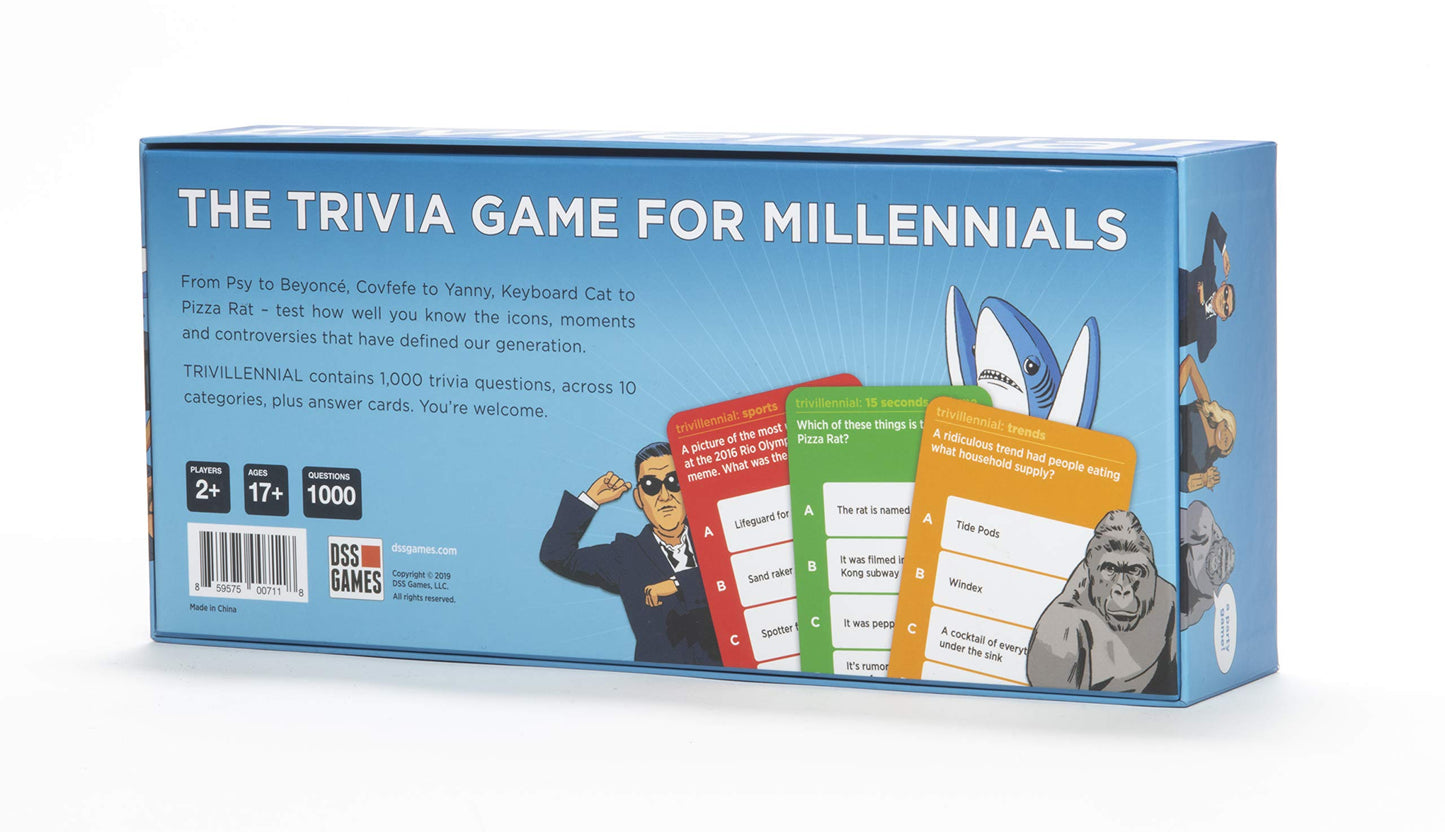 Dss Games Trivillennial | The Trivia Game For Millennials | Party Card Games, 1000 Trivia Questions & Answers | Fun Card Games For Adults Game Nights, Gatherings, & Parties | Ages 17 Up