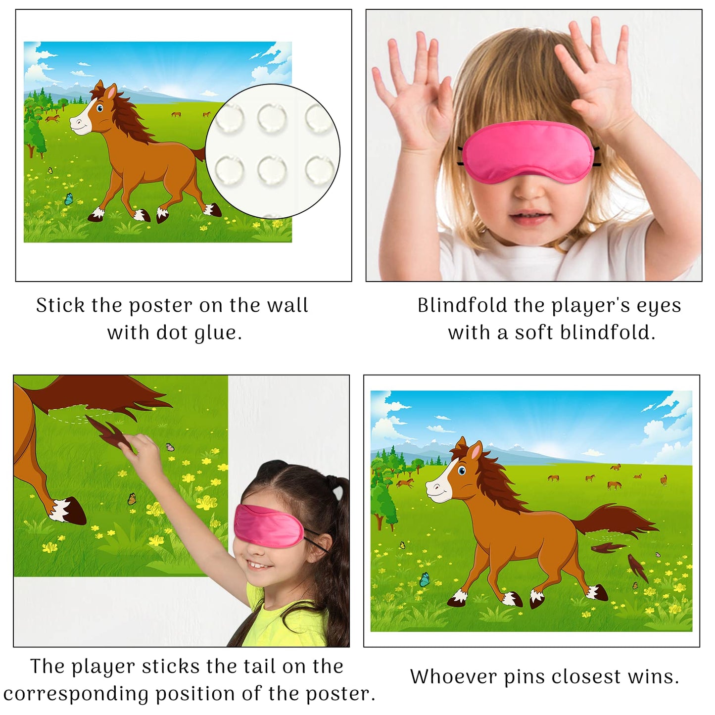 Morcheiong Pin The Tail On The Horse Birthday Game With 48Pcs Tails For Kids Farm Birthday Party Supplies Decorations Favors