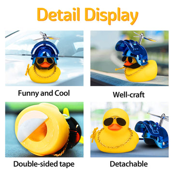 Wonuu Rubber Duck Car Ornaments Cool Yellow Duck Car Dashboard Decorations Squeaky Glasses Duck With Propeller Helmet For Car Ccessories Dashboard (Y-Blue)
