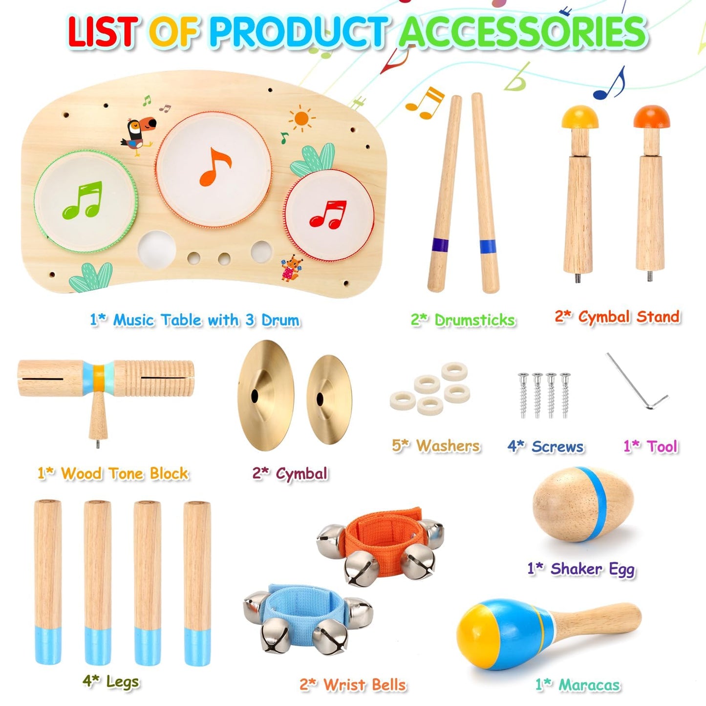 Oathx Kids Drum Set - 11 In 1 Musical Instruments For Toddlers Baby Preschool Educational Musical Toys, Montessori Toys For Kids Ages 1-6