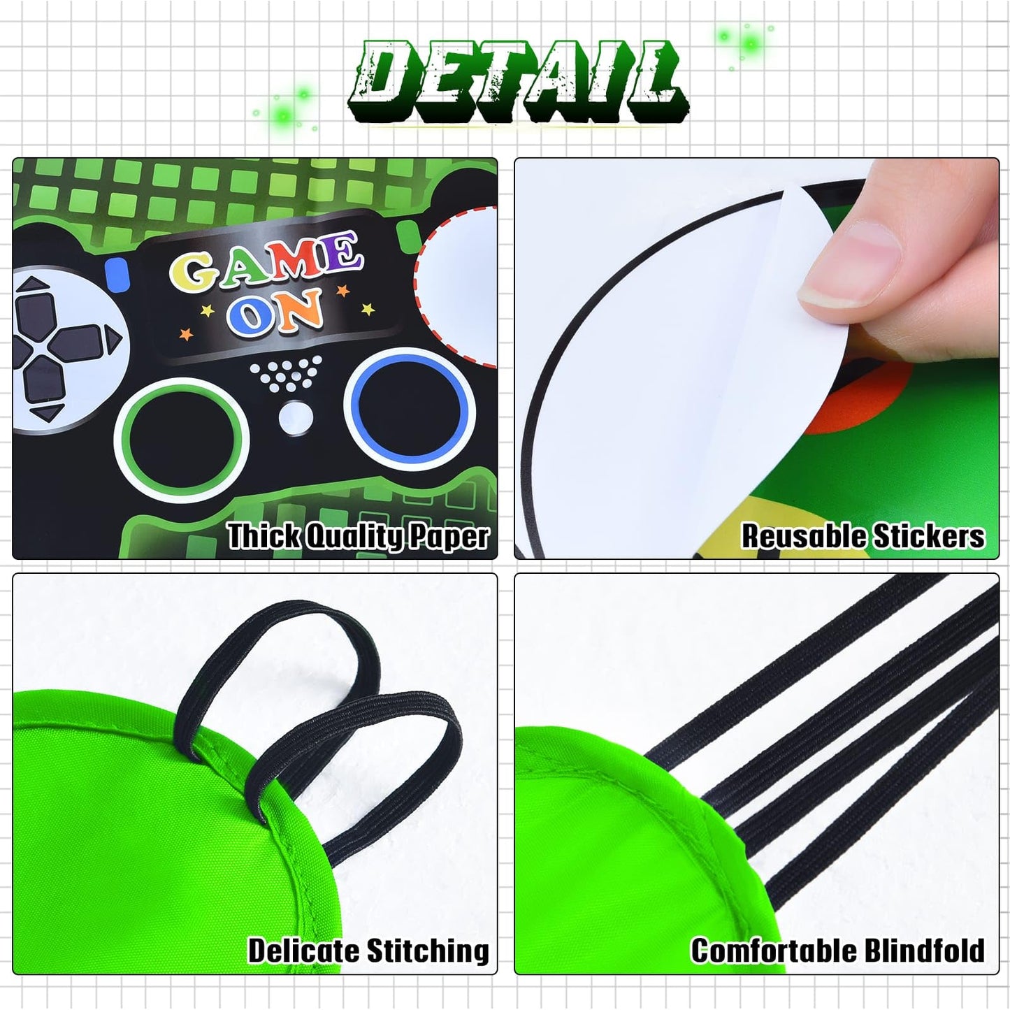 WERNNSAI Pin The Button Video Game Party Game - 21"x28" Poster with 24 Reusable Stickers for Kids Birthday Party Supplies