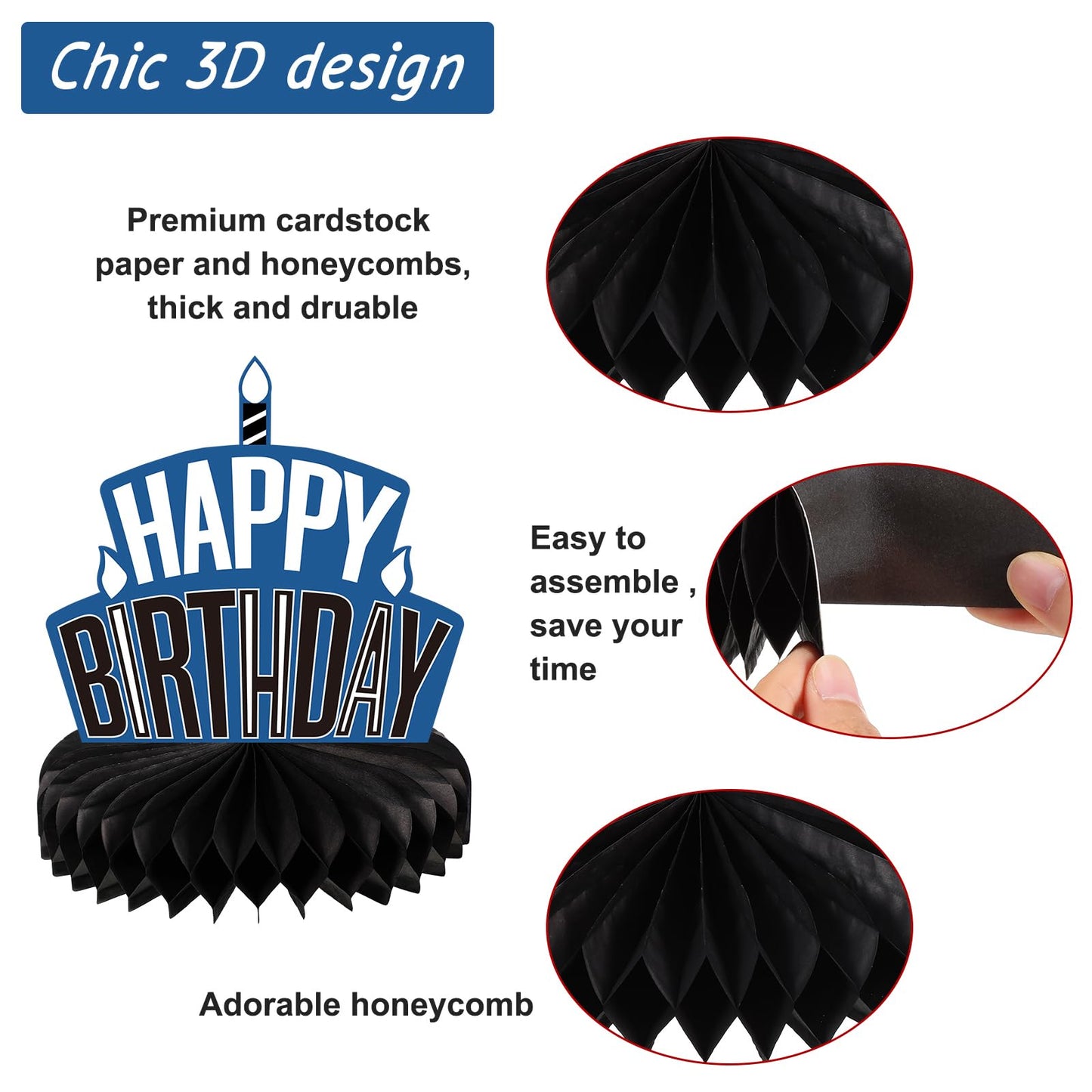 Pajean 8 Pieces Blue and Black Birthday Party Honeycomb Centerpieces Blue Black Table Centerpieces Decorations Table Centerpiece