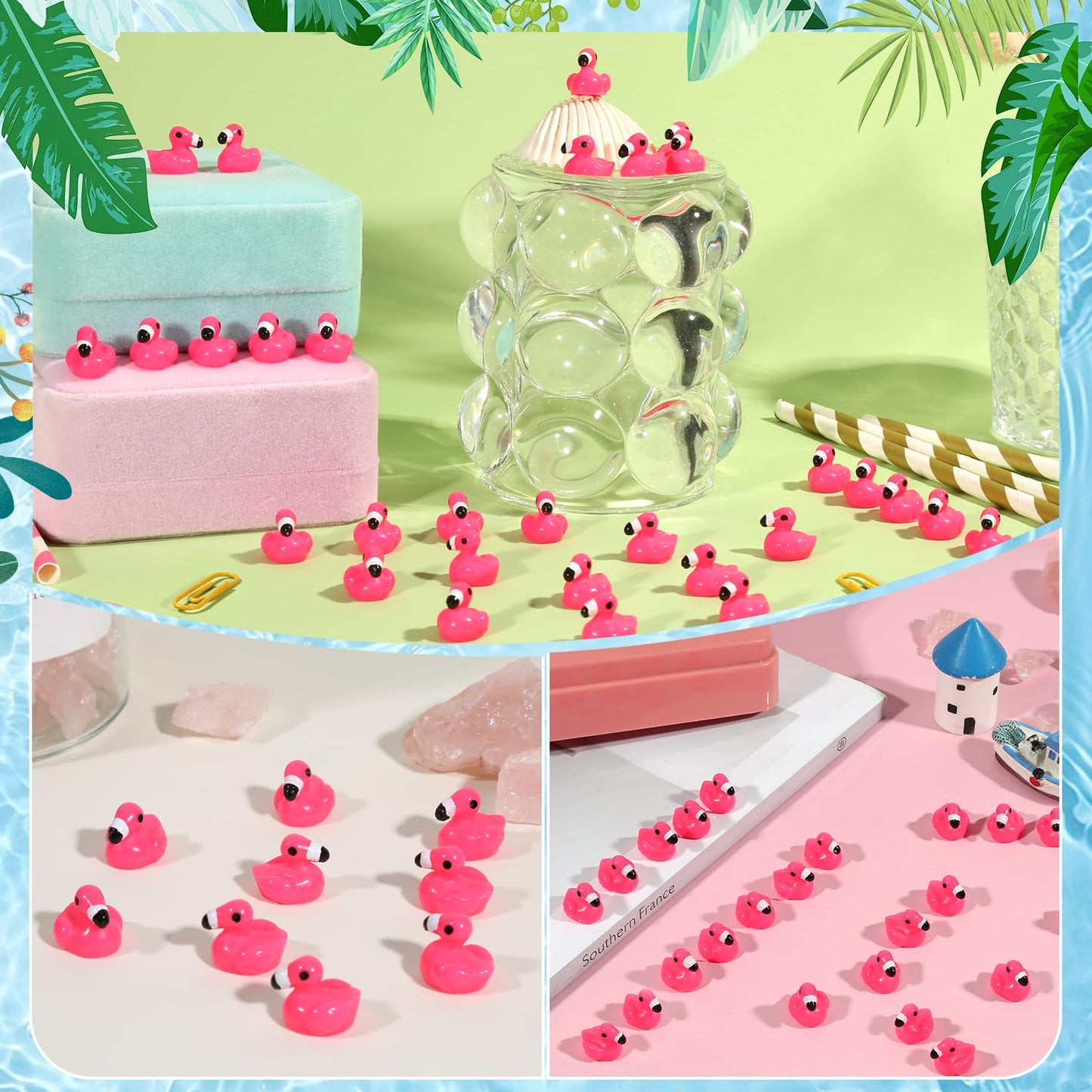 100 Pcs Mini Resin Flamingo Ducks, Pink Flamingo Figurine Tiny Animal Figures for DIY Garden Landscape Aquarium Hide and Seek Do