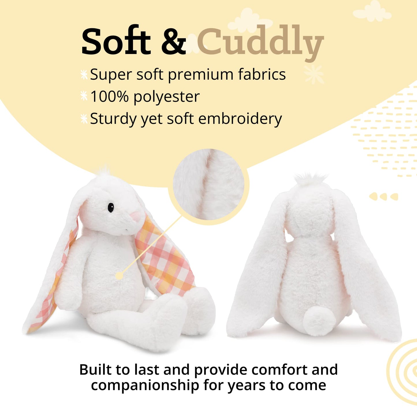 Plushible Easter Bunny Stuffed Animal, 18'' (Snow White) - Plush, Soft Embroidered Stuffed Bunny Toy For Kids, Newborns, Boys &