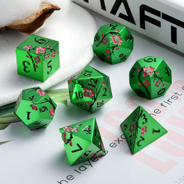 Matt Green Metal Dice Set, DNDND 7 PCS Heavy Metallic D&D Dice Set with Grogeous Gift Case for Dungeons and Dragon Tabletop Game