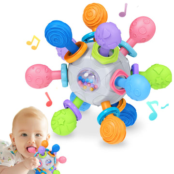 Baby Montessori Teething Toys 0-6 6-12 Month, Food Grade Baby Rattle Chew Sensory Teething Toys, Newborn Infant Learning Develop