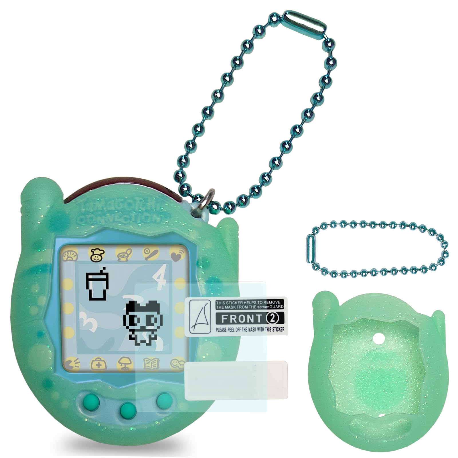 Jchpine Silicone Cover Case For Tamagotchi Connection Virtual Reality Pet, Screen Protector For Tamagotchi Connection Electronic Pet Accessories (Silicone Case And Screen Film) (Teal)