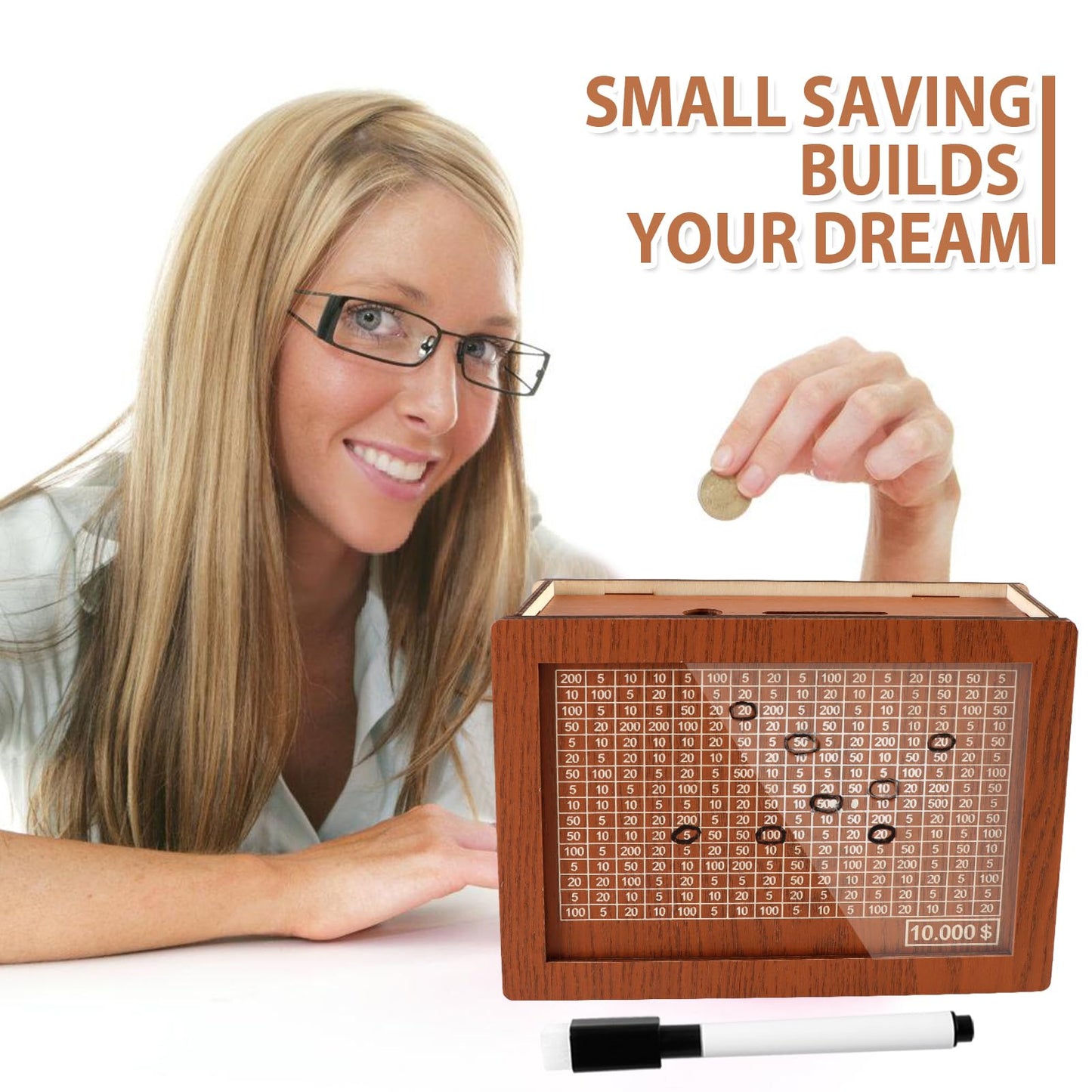 Cash Vault Wooden Savings Box 10000,Wooden Money Box Money Bank,Money Saving Box,Wooden Savings Box With Money Target & Numbers,