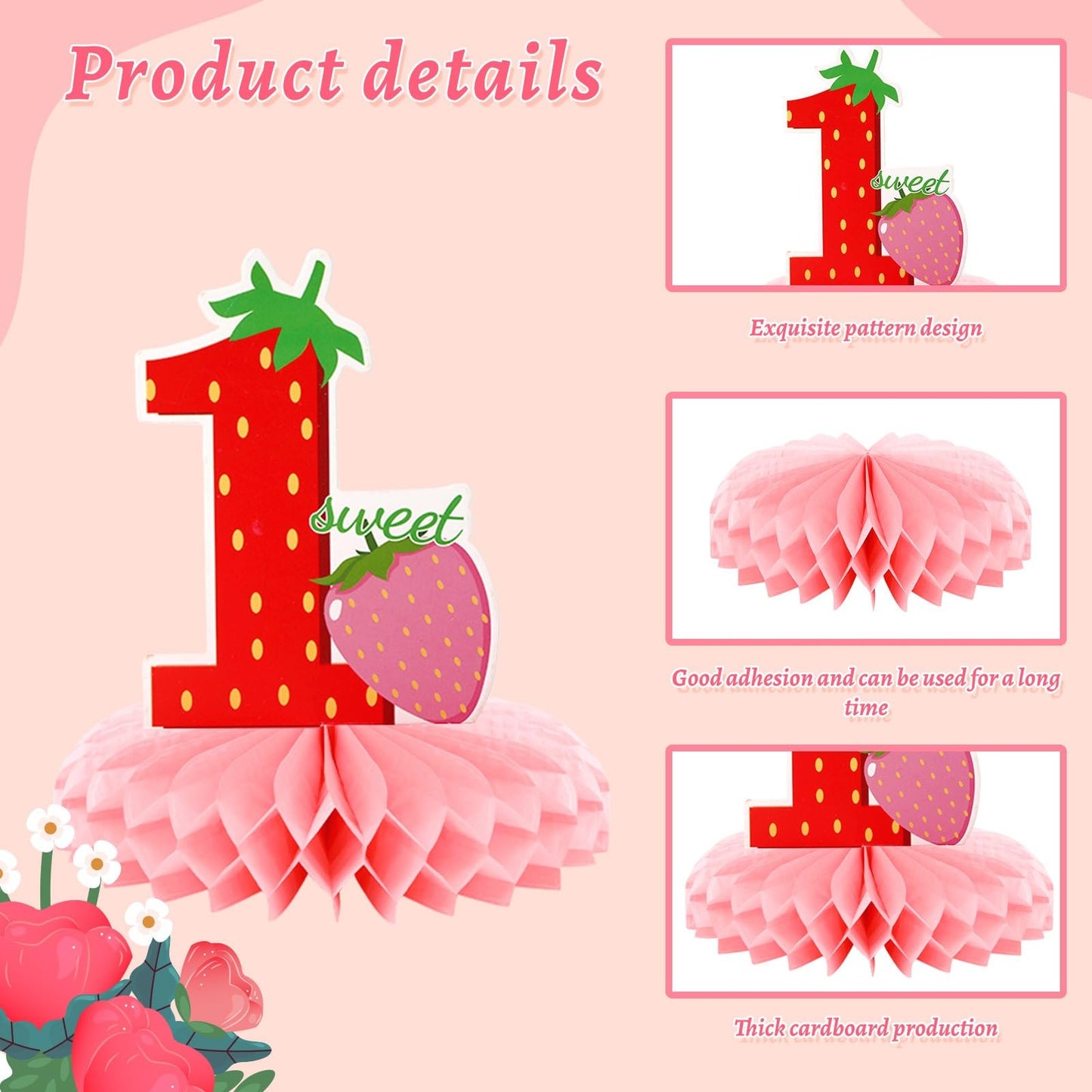 DTOFOOT 10 PCS Berry First Birthday Decor, Strawberry Theme 1st Birthday Table Centerpiece Strawberry Decorations for Baby Girls