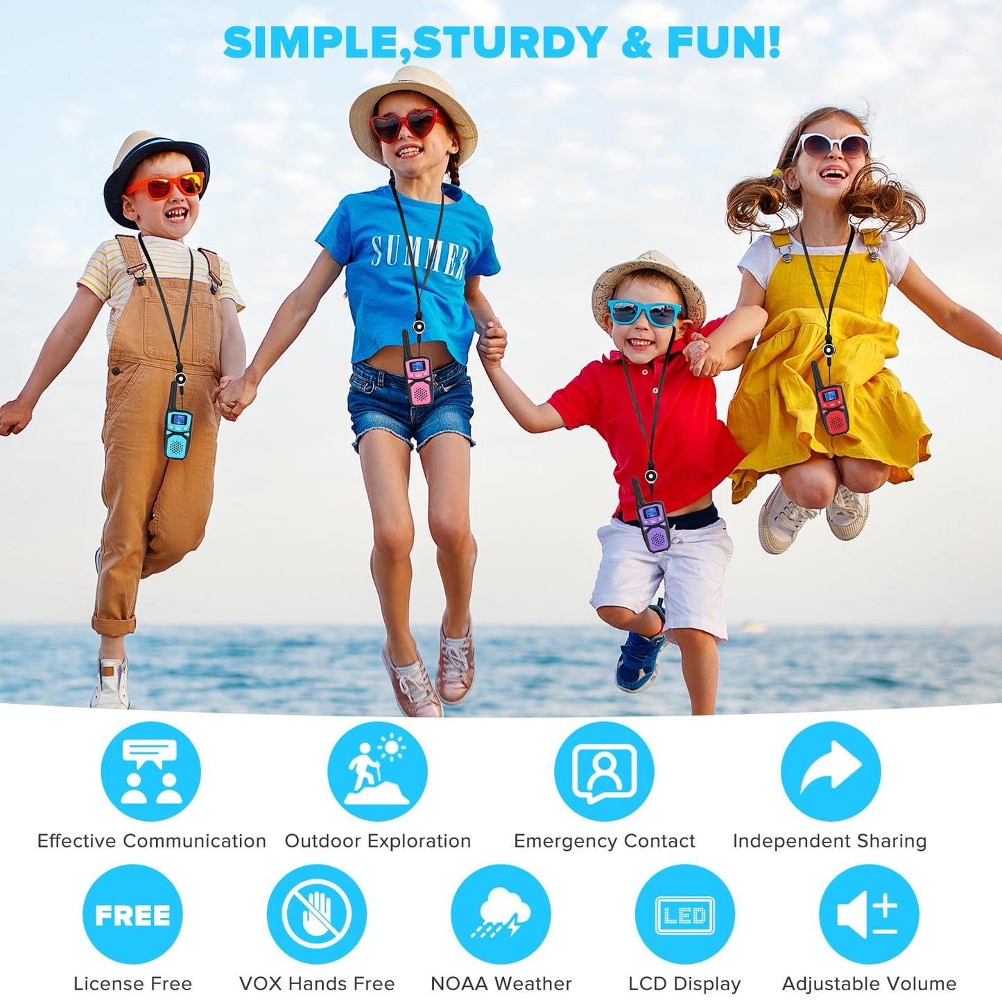 Woktok Small Machine Walkie Talkie,Camping Outdoor Game Toys Christmas Birthday Gift For Boys And Girls 3 4 5 6 7 8 9 10 Years Old Rechargeable With Noaa,Lanyard Kids Walkie Talkie 2 Packs