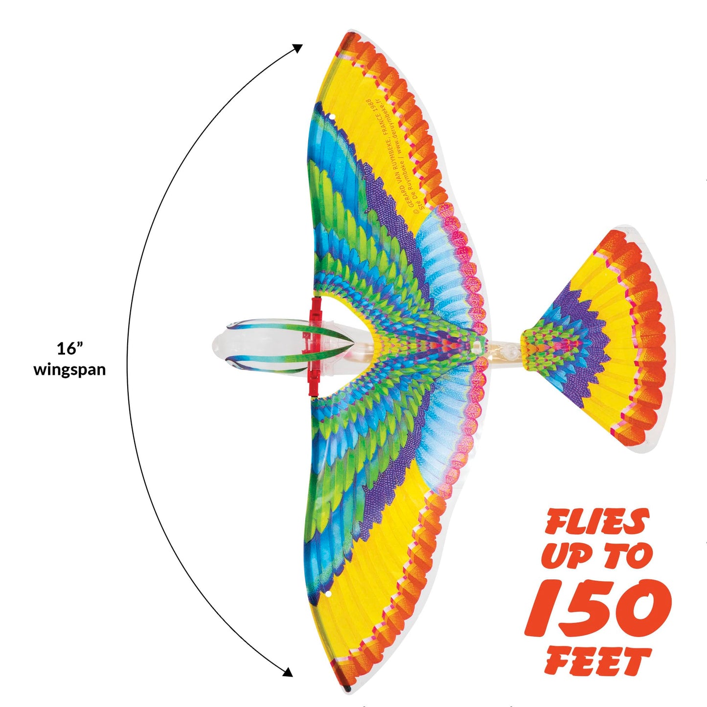 Schylling Tim Bird Flying Toy - Rubberband-Powered Mechanical Bird, Flies 50 Feet, Green, Plastic/Rubber, Ages 7+