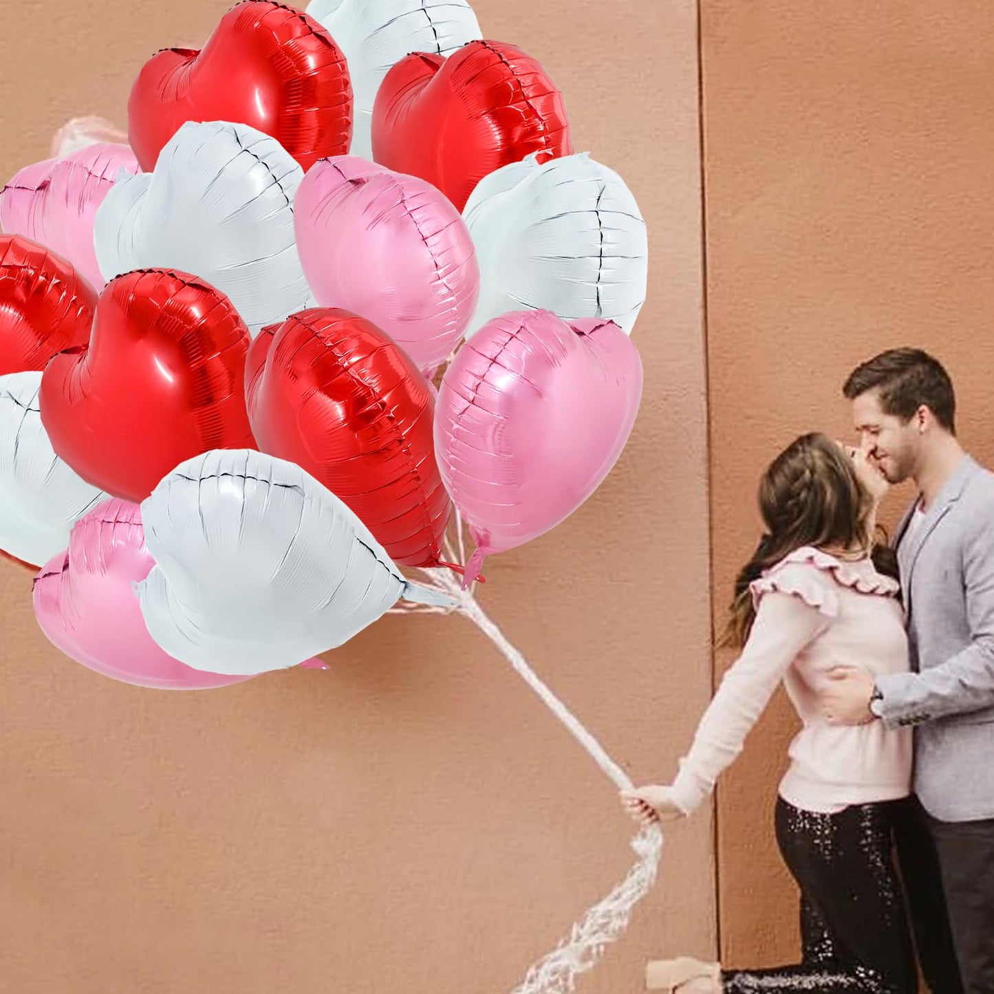 TONIFUL 30Pcs 18 Inch Heart Balloons Red White Pink Valentines Day Heart Shape Foil Mylar Balloons Decoration for Romantic Valen
